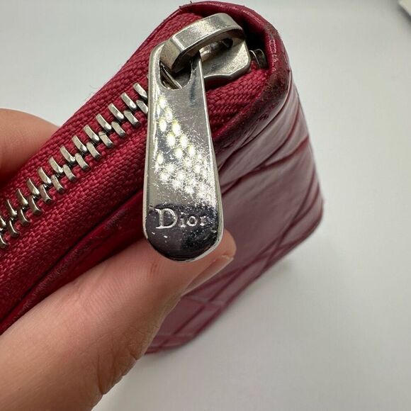 Dior Cannage Pink Patent Leather Compact Wallet Zippy Full Zip - Picture 6 of 14
